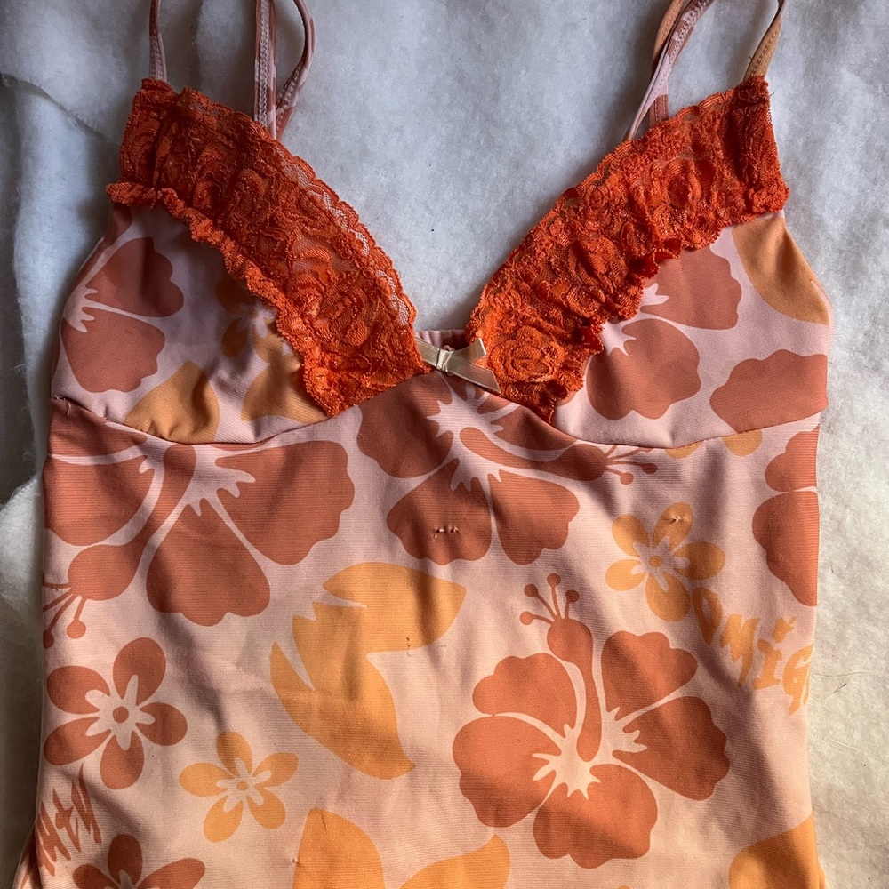 O-Mighty Floral Tank Top with Orange Lace